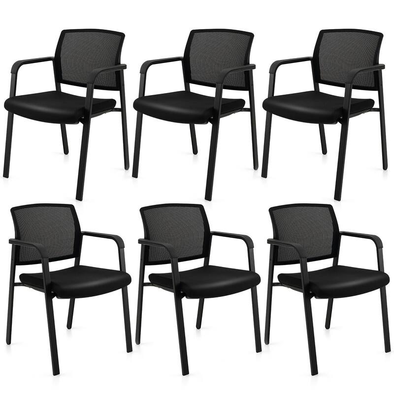 Gymax 6-Pack Office Conference Chair Set Mesh Guest Reception Stack - Black
