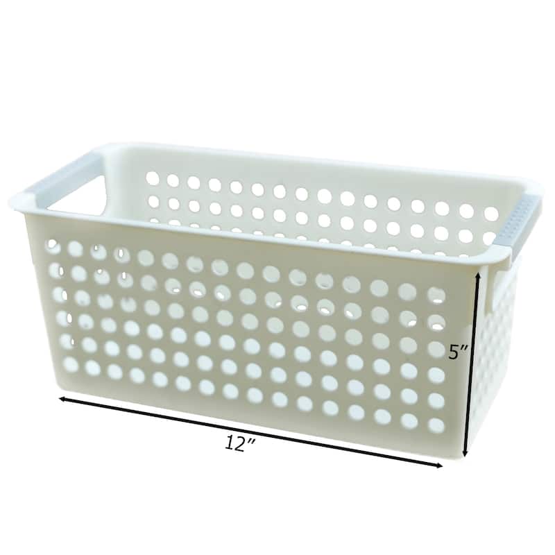 White Rectangular Plastic Shelf Organizer Basket with Handles