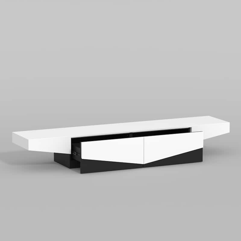 Inverted Triangle Black & White Patchwork TV Entertainment Center - 78.7"W
