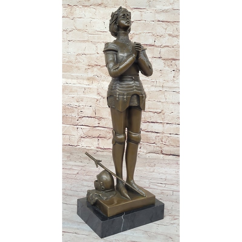 Saint Joan Of Arc In Armor Praying - Bronze Sculpture Statue By Mercie