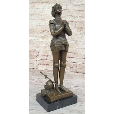 Saint Joan Of Arc In Armor Praying - Bronze Sculpture Statue By Mercie