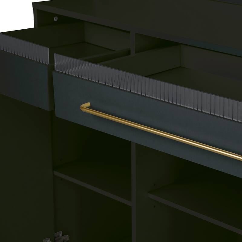 Roomfitters Freestanding 63" Buffet with Hutch and Power Outlet, Coffee Bar Storage Cabinet