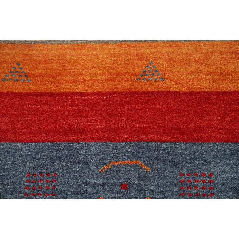 Hand Knotted Oriental 100% Wool Carpet Tribal Bordered Beige & Ivories Gabbeh Area Rug - 9' 9'' X 6' 8''