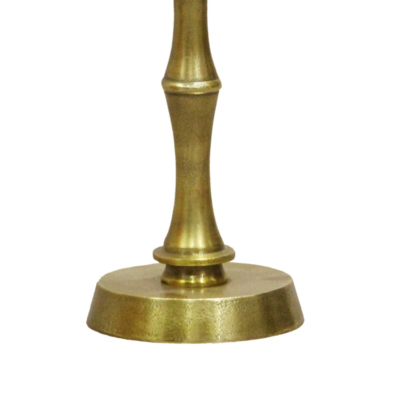26 Inch Side End Drink Table, Turned Pedestal Metal Base, Round Top, Oxidized Brass