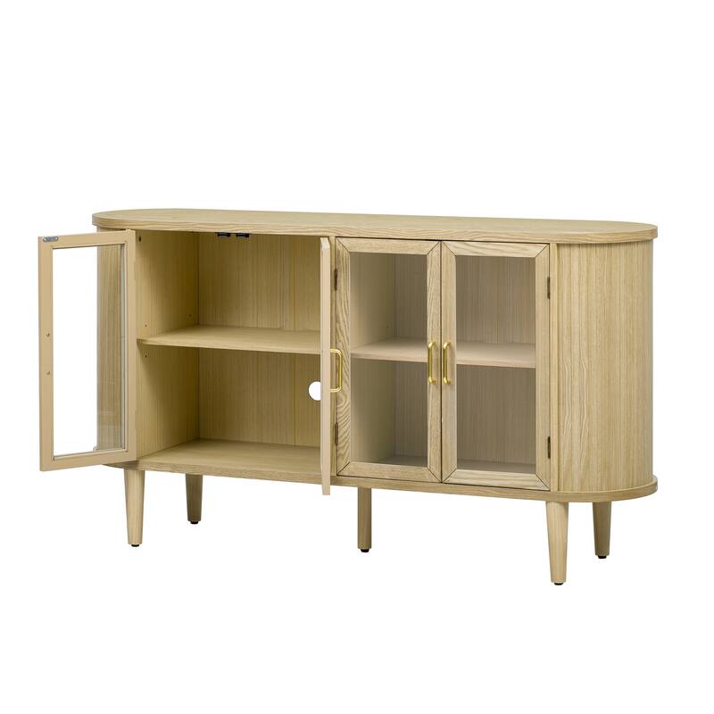 Farmhouse Sideboard Storage Cabinet, Wood Buffet Cabinet Coffee Bar Cabinet Display Case with Glass Doors & Adjustable Shelves