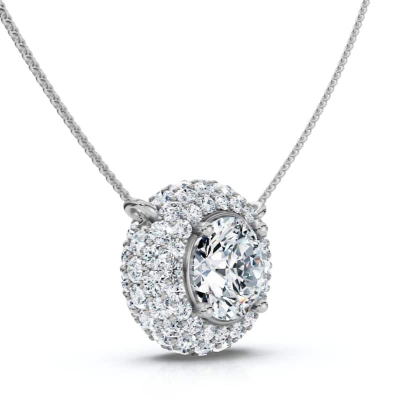Certified 3 1/2Ct Euro Diamond Pendant Gold 18" Women's Necklace Lab Grown