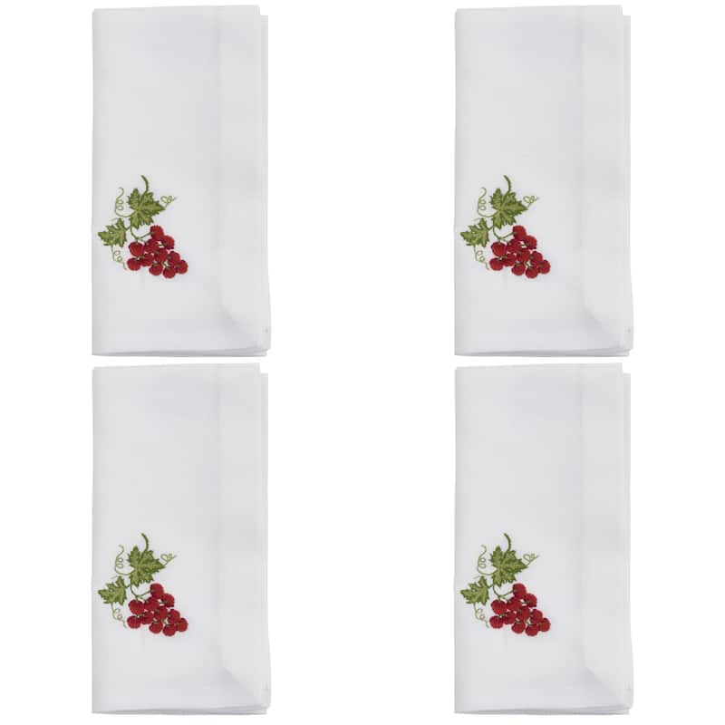 Embroidered Table Napkins With Grapes Design (Set of 4) - 20"x20"