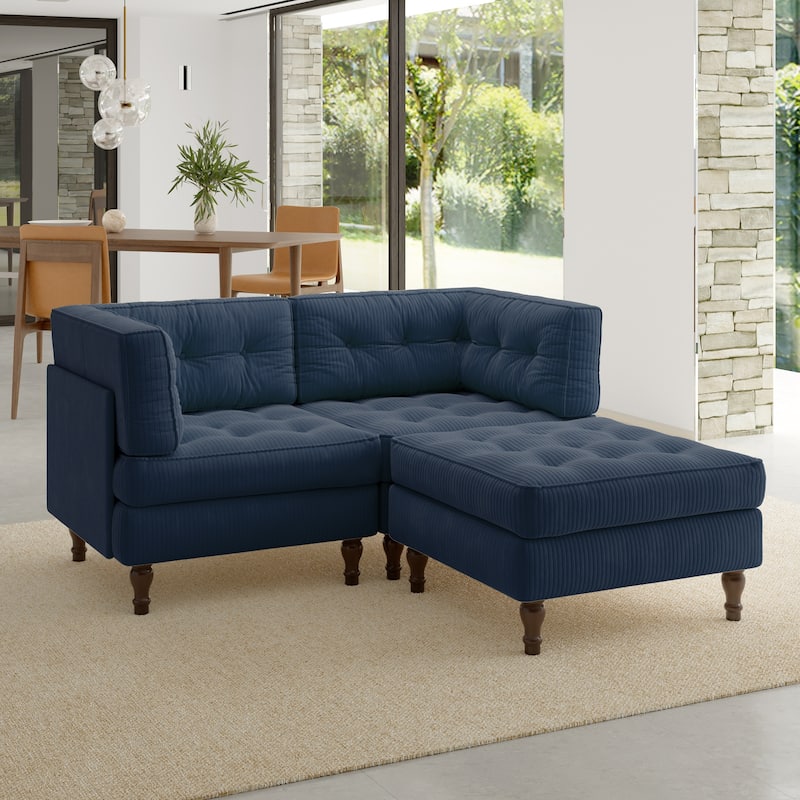 Oversized Sofa Corduroy Tufted Modular Sectional Set - Navy-3 peice - Reversible