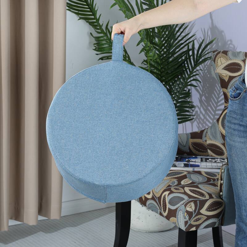 Adeco Linen Round Ottoman Footrest with Handle