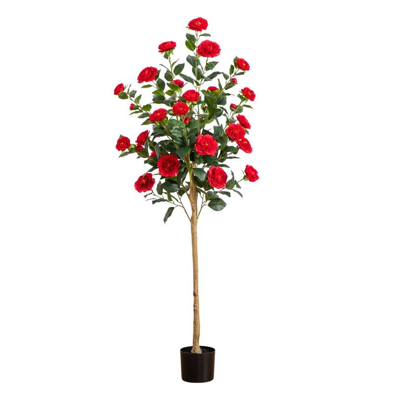 Camellia Rose Artificial Potted Tree - 5' - Unlit