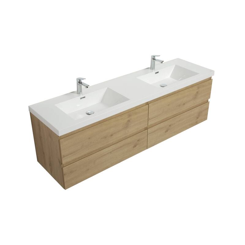 Alma-Pre 84 Inch Wall Mount Vanity with White Double Sink