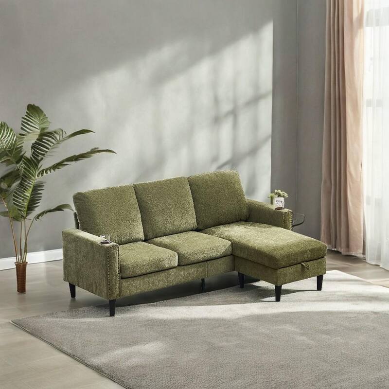 Contemporary Chenille L-Shape Sofa with Storage Chaise for Living Room, Apartment, Office