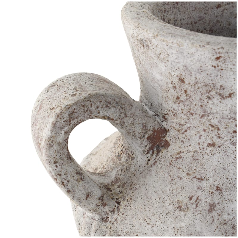 Ceramic Antique Style Textured Decorative Vase with Arched Handles - Cream - Roche River Decor