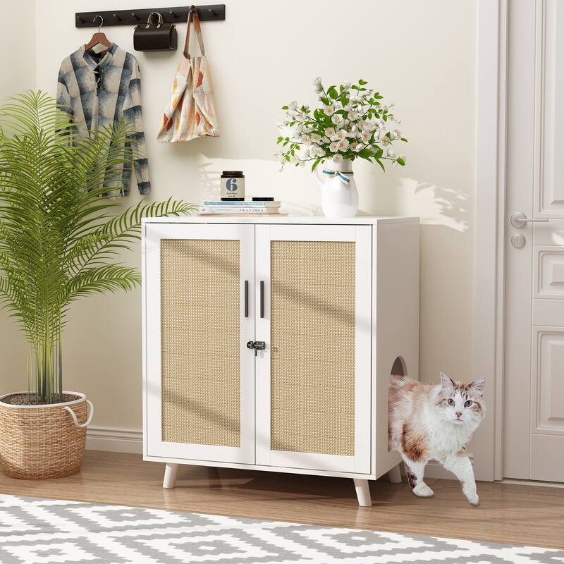 Cat Litter Box Enclosure 2-Door Storage Cabinet Bathroom Cabinet