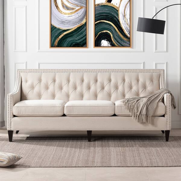 slide 16 of 25, Copper Grove Mila Tufted Sofa with Nailhead Accents Sky Neutral Beige - Linen