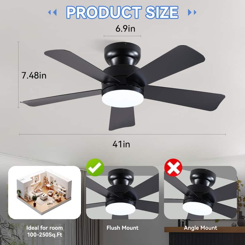 41 and 46 Inches Ceiling Fan with Light RGB Light OPtional for Living Room Bedroom Bathroom