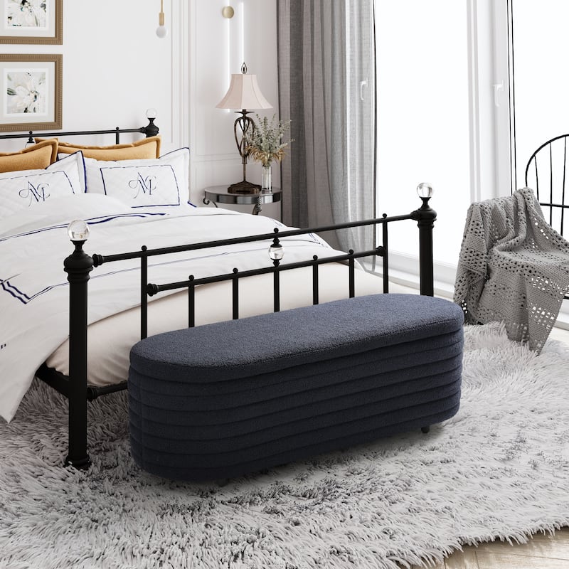 Bayville Sherpa Polyester Flip Top Storage Ottoman - 54" - Navy Blue
