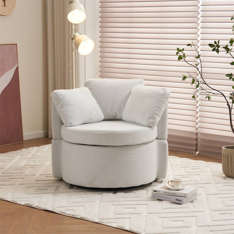 Teddy Fabric Swivel And Storage Chair With Back Cushion - Ivory