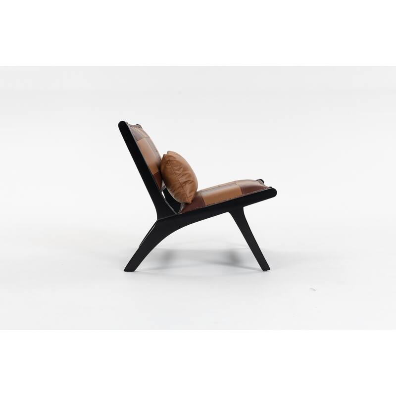 PU Leather Upholstered Mid Century Lounge Side Chair with One Pillow for Living Room