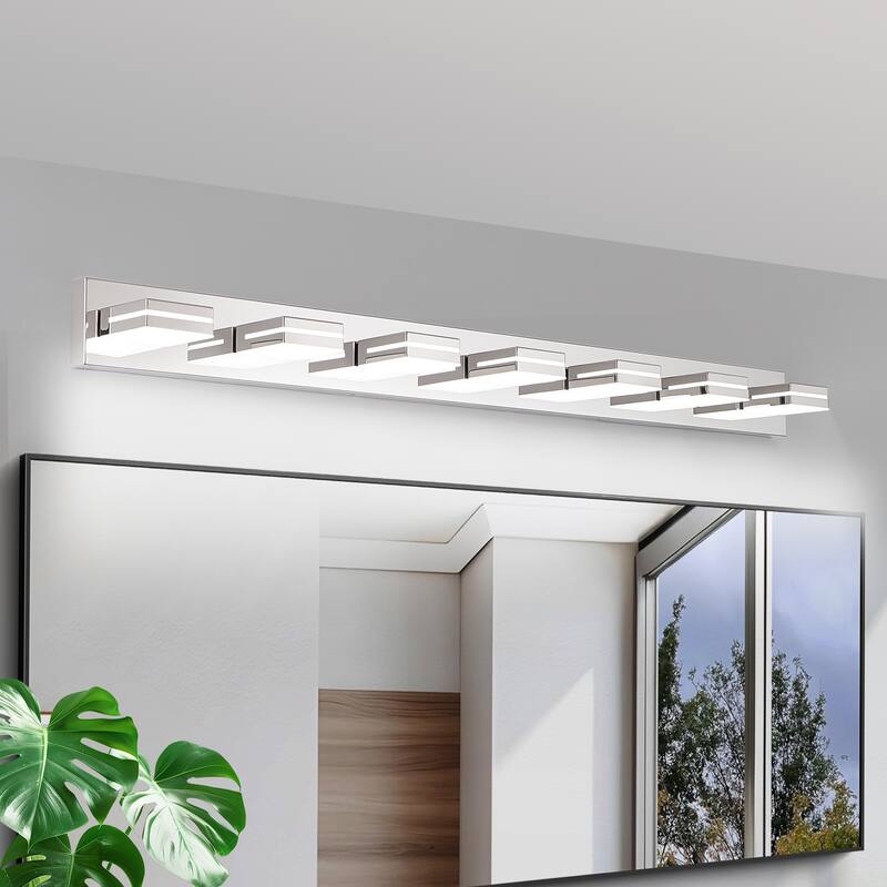 7-Light Chrome LED Vanity - Modern - Bathroom Mirror - Chrome