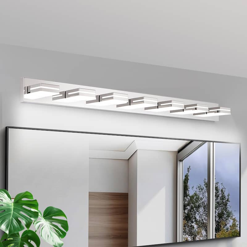 Modern LED Vanity Light, 7-Lights Wall Sconce for Bathroom and Mirror, Sleek Minimalist Design, Energy-Efficient - Chrome