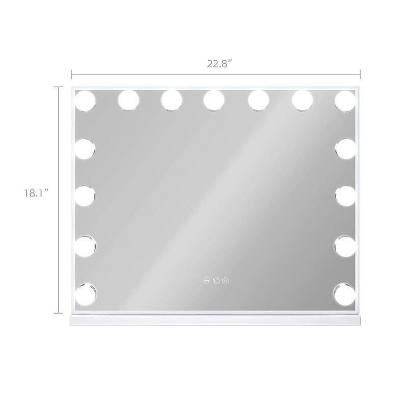 Makeup Mirror with 15 Dimmable LED Bulbs 3 Colors Lights & USB Charge Port, Slim Metal Frame Design, Tabletop/Wall