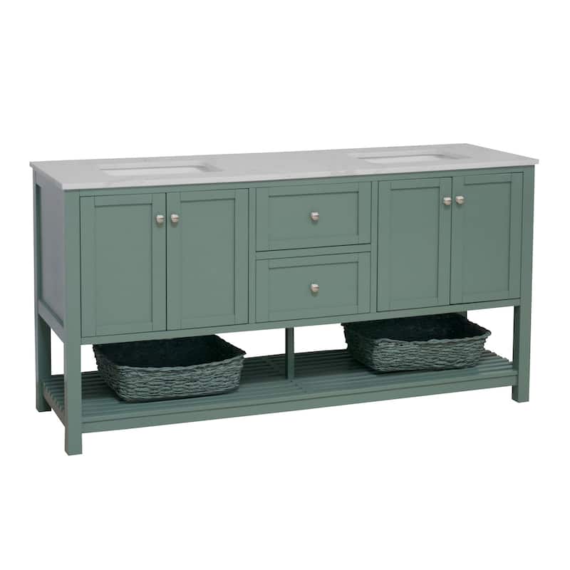 KitchenBathCollection Lakeshore 72" Double Bathroom Vanity with Engineered Carrara Top