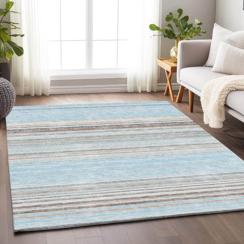 Premium Washable Super Soft Modern Stripes Mayfield Rug - Sky - 2'6" x 3'10"