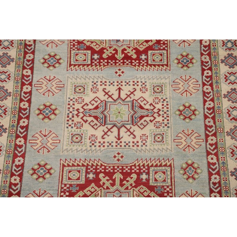 Geometric Kazak Area Rug Bedroom Handmade Wool Carpet - 5'1" x 6'10"
