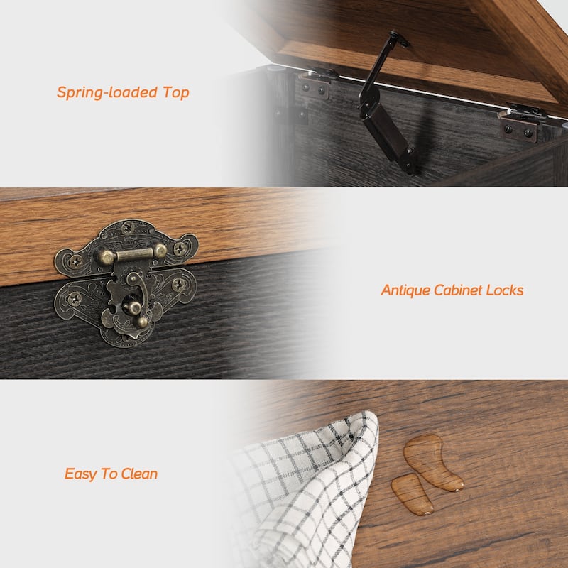 WAMPAT Lift Top End Table,Nightstand with Rustic Lock