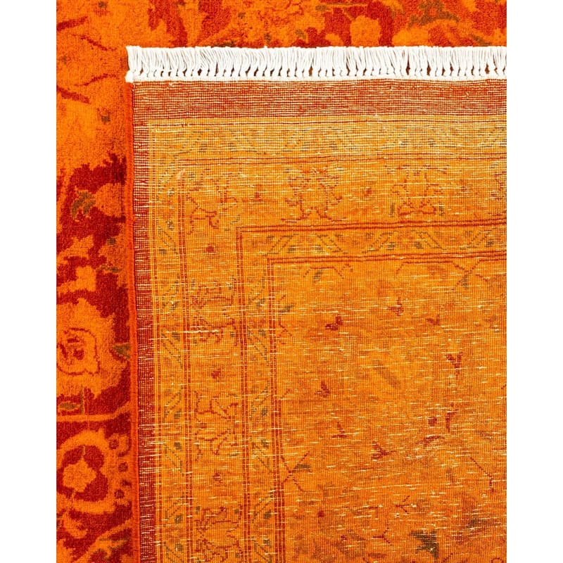 Overton Hand Knotted Wool Vintage Inspired Modern Contemporary Overdyed Orange Area Rug - 8' 10" x 12' 4"