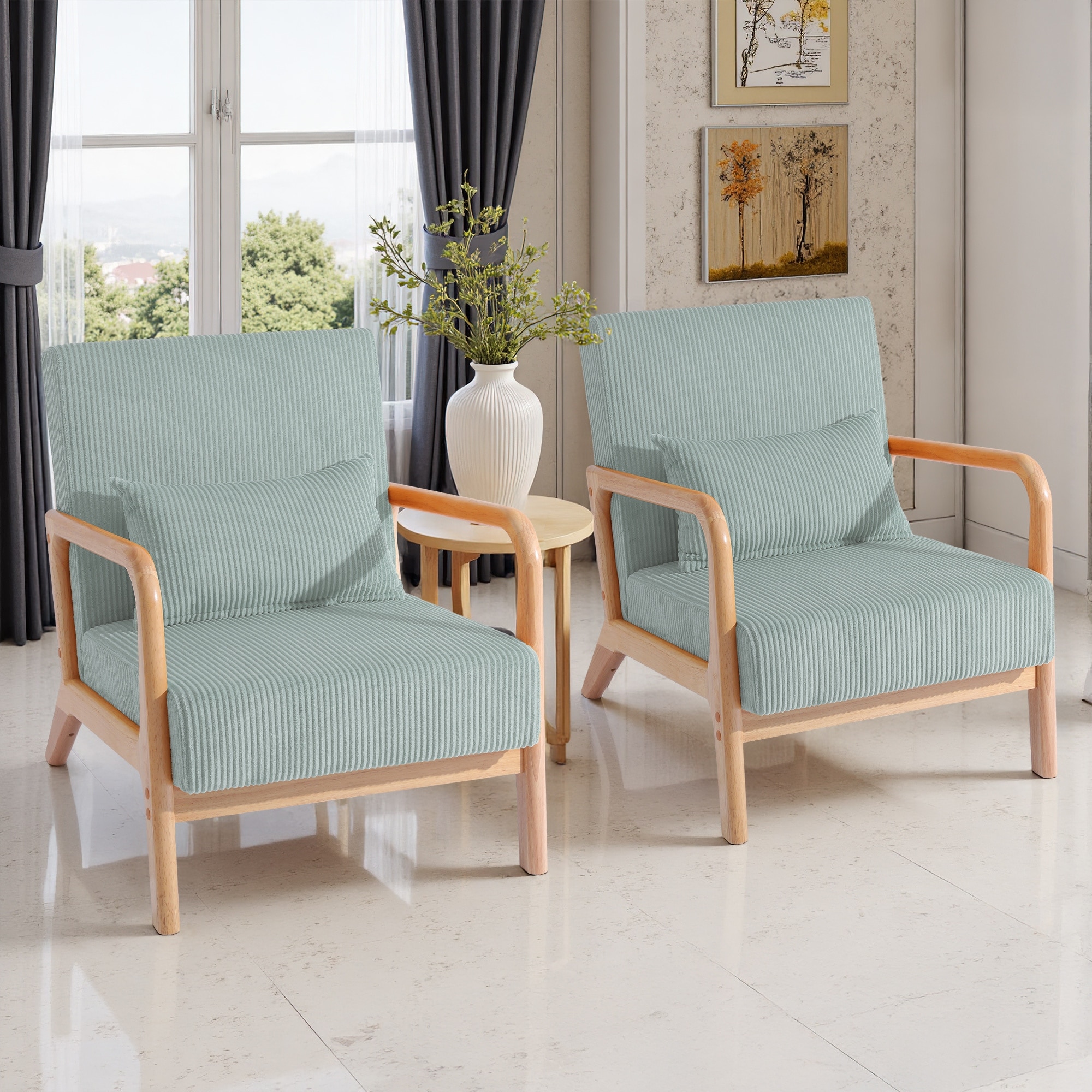 2 Set Scandinavian Upholstered Leather Corduroy Lounge Arm Chair