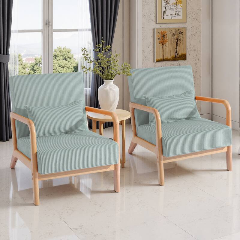 2 Set Upholstered Lounge Arm Chair with Pillow - Set of 2