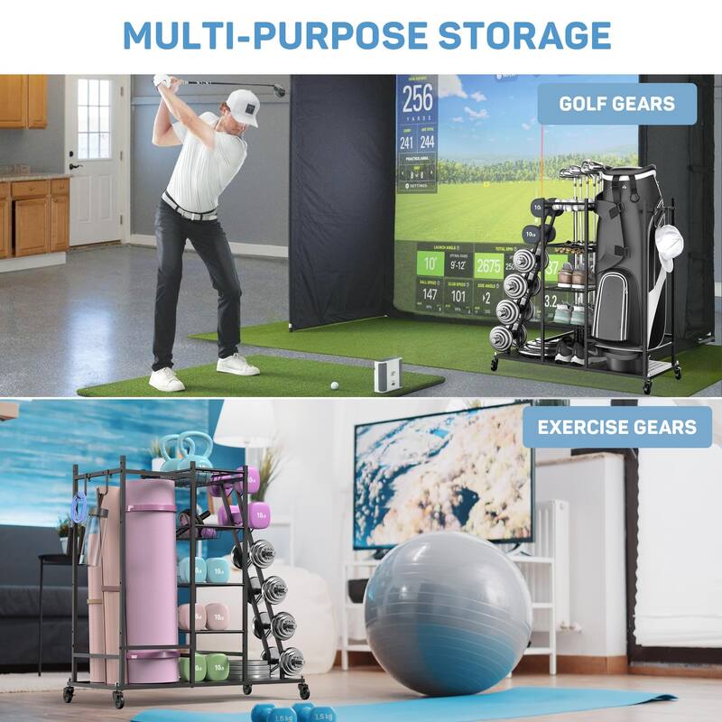 Home Gym Storage Rack for Dumbbells and Equipment - 36.6"D x 15.4"W x 37"H