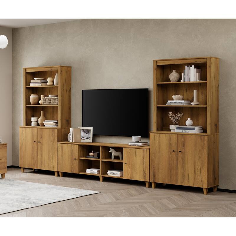 WAMPAT TV Stand and Bookcase Set with Cabinets & Shelves for 75" TVs