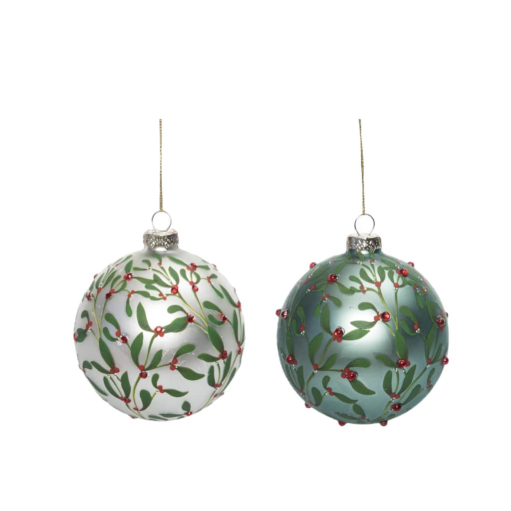 Transpac Glass Christmas Evergreen Ornament Set of 2 Christmas Home Decorations