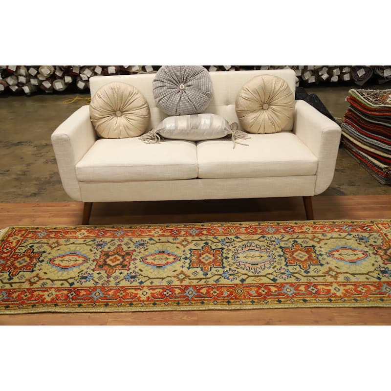 Hand Knotted Oriental 100% Wool Carpet Transitional All-Over Yellow & Gold Oushak Runner Rug - 7' 11'' X 2' 7''
