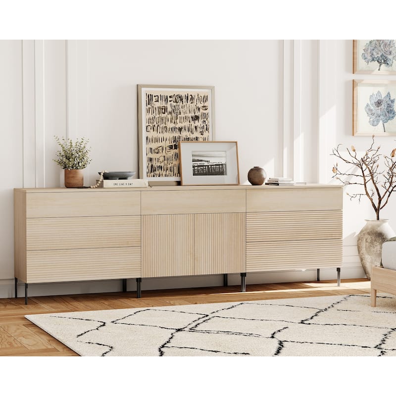 94.5" Modern Reeded 7-Drawer Dresser Set For Bedroom, Minimalist Chest Of Drawers
