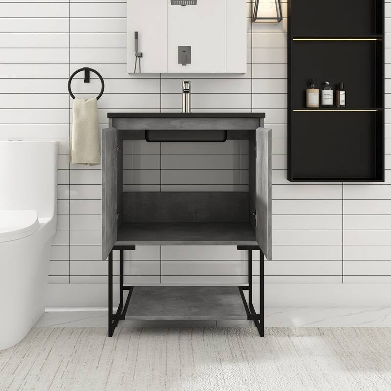 24-inch Freestanding Bath Vanity with White Cultured Mable Top