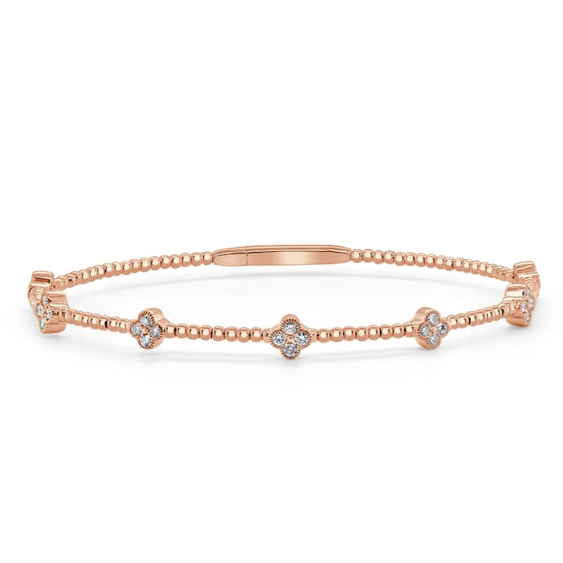 Joelle Collection 14K Gold Clover Design Diamond Flexible Bangle 1/2 CTTW - Rose