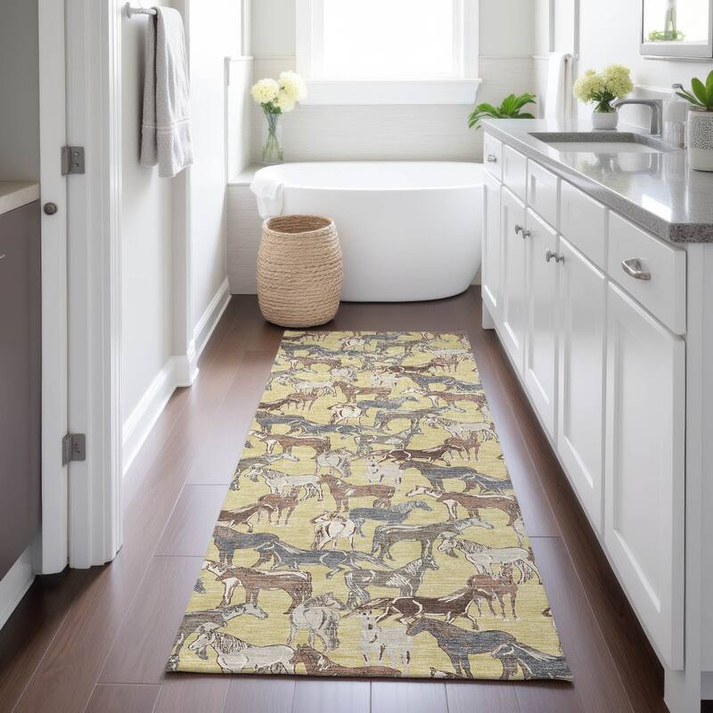 Machine Washable Indoor/ Outdoor Horse Herd Chantille Rug