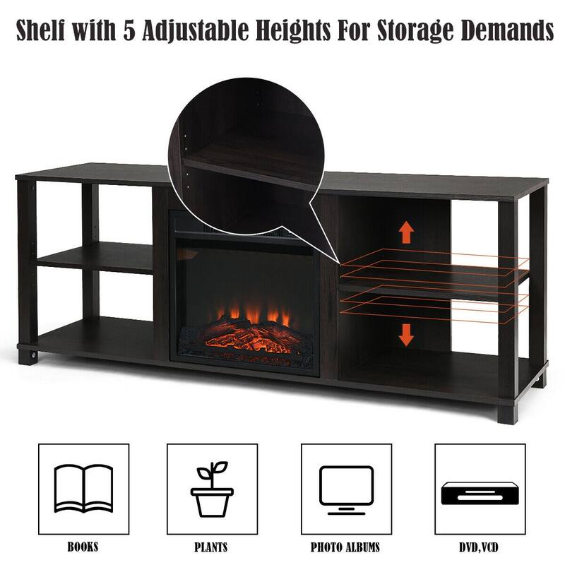 2-Tier Dark Brown MDF Spacious TV Stand with Adjustable Shelves and Large Storage Holds Up to 65" TV