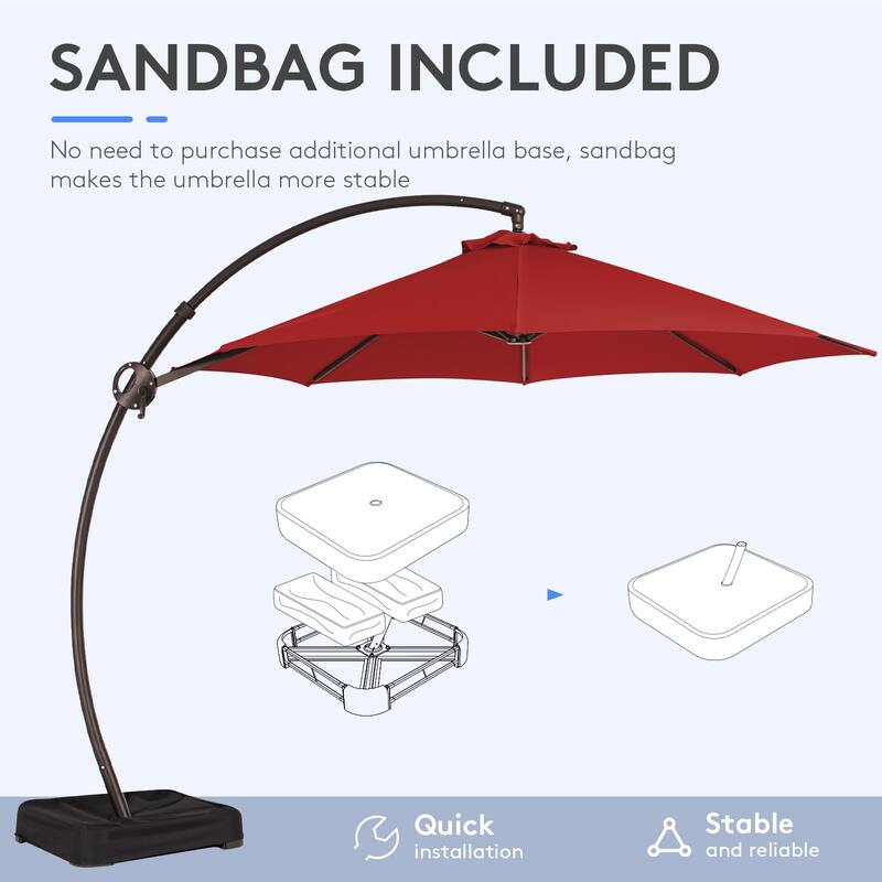 10 ft.Aluminum Curvy Cantilever Offset Hanging Patio Umbrella With Sandbag Base