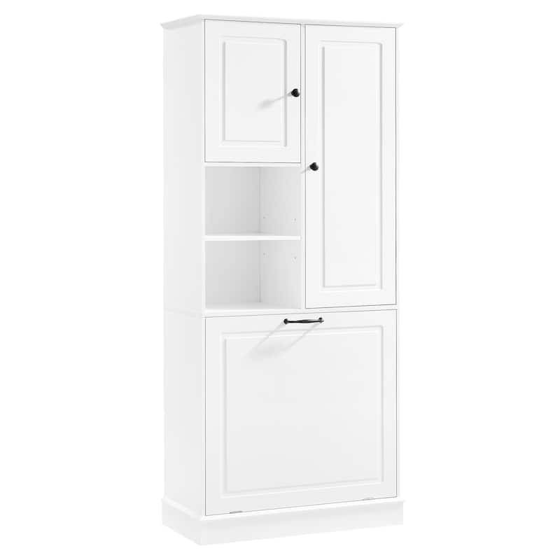 Storage Cabinet with Flip-Out Basket, Bathroom Cabinet with 2 Doors & Adjustable Shelves, Freestanding Floor Cabinet