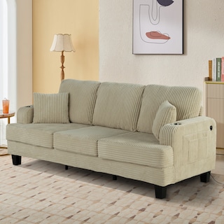 85" Modern Corduroy Rectangle 3-seater Sofa with USB and 2 Pillows