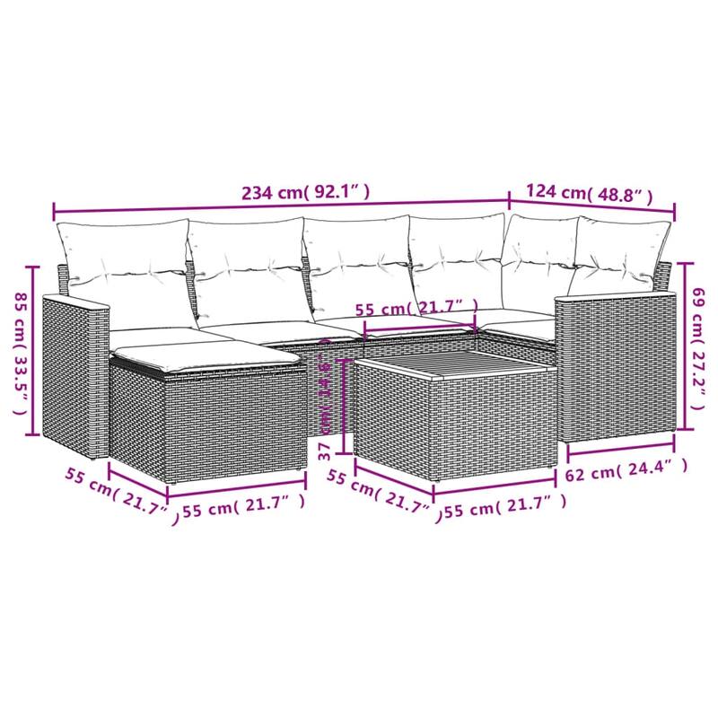 vidaXL 7 Piece Patio Sofa Set with Cushions Black Poly Rattan