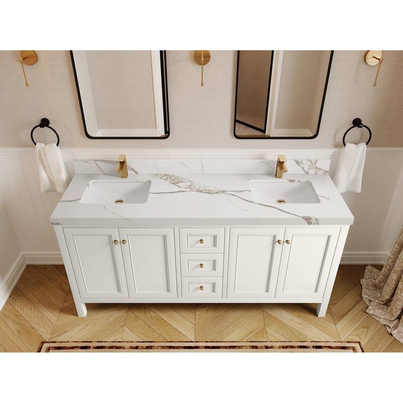 Willow Collections 72 in. W x 22 in. D Nashville Double Bowl Sink Bathroom Vanity with Countertop - 2”Calacatta Gold - Ivory