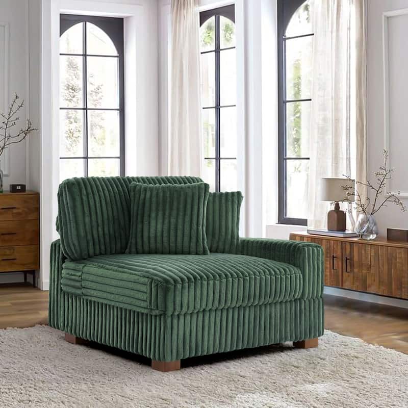 Plush Corduroy Chaise Armchair Modular Lounge Sectional Corner Sofa - Right Facing - Corner Chiar-Green