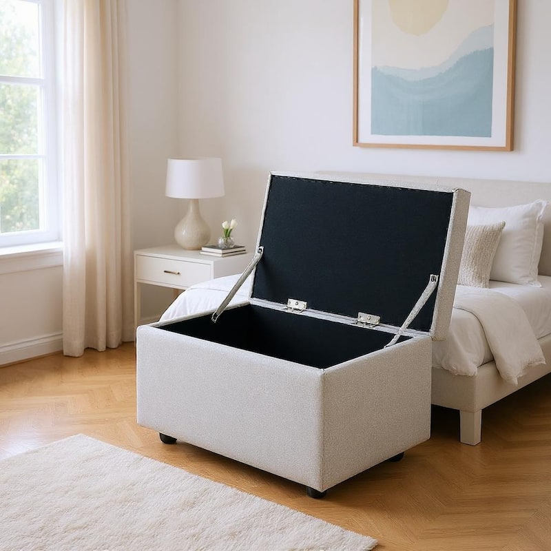 Fabric Storage Ottoman with Hidden Compartment