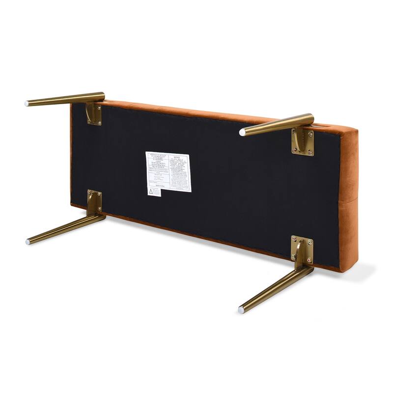 Upholstered Gold Accent Bench, Velvet, Sturdy Solid Birchwood and Plywood Frame